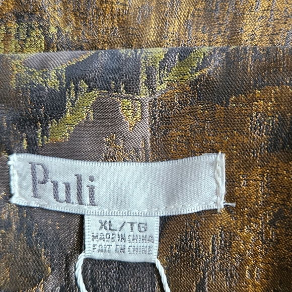 Puli cocktail formal event jacket blouse & sash shiny floral brown green grey XL - Picture 10 of 16